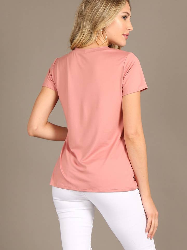 Bella Berry USA - Wholesale Blouse - Women's - Solid fitted, top with a round neckline, and short sleeves.4