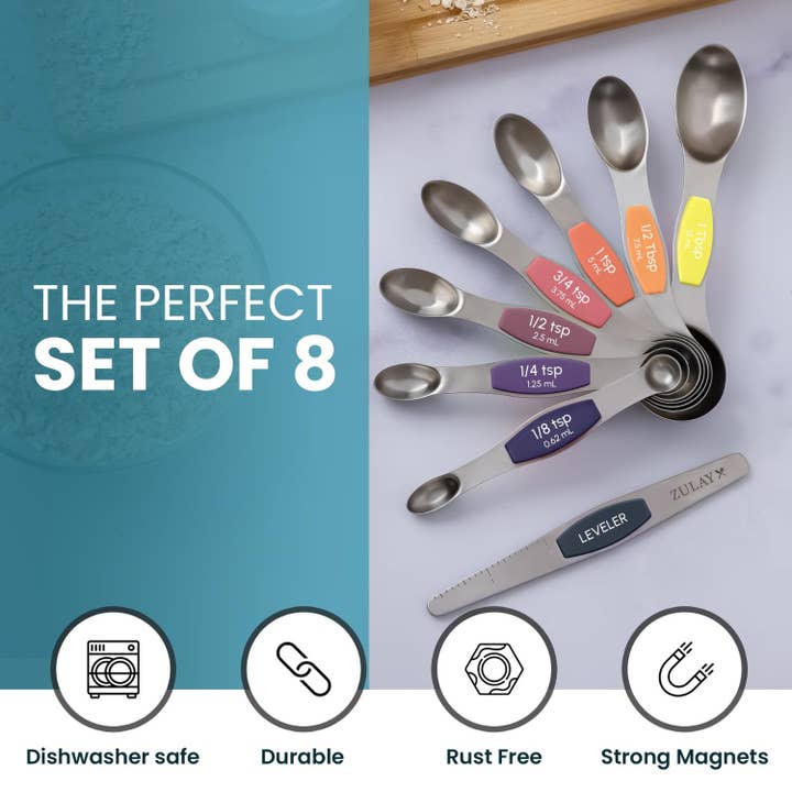 Zulay Kitchen - Wholesale Measuring spoon - Stackable Magnetic Spoons Set of 8 - Stainless Steel8
