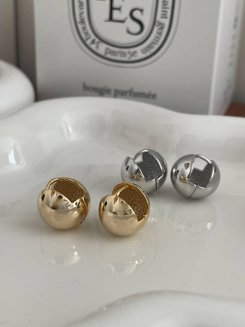 MOND HAUS - Wholesale Huggie Earrings - Anita Earrings | Puff Sphere Ball Snap Closure Huggie Hoop5