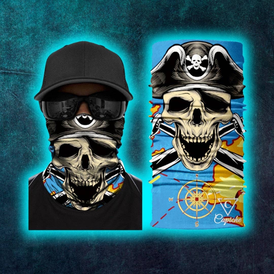 Capiche - Vente Masque/visière de protection pour le visage - Masque de Motard Carte au Trésor - Bleu2