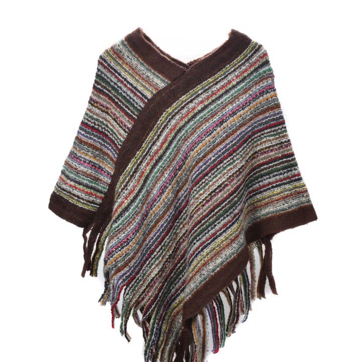 Funkyrel® Atzbranding Limited - Wholesale Wrap – Women's - Scarvii – Striped Fringe Knit Shawl6