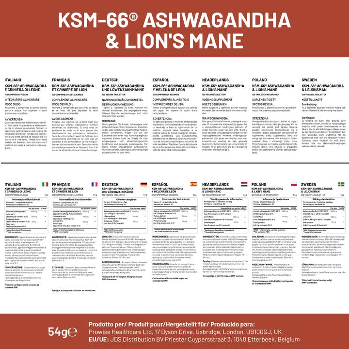 Prowise Healthcare - Wholesale Oral Supplement/Vitamin - KSM-66 Ashwagandha and Lions Mane Tablets