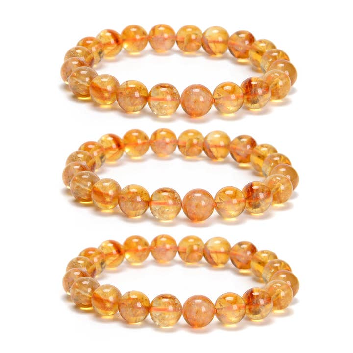 Natural Citrine Smooth Round Beaded Bracelet Size 10mm 7.5'' Length 3 PCS/Set for wholesale by CRCBEADS