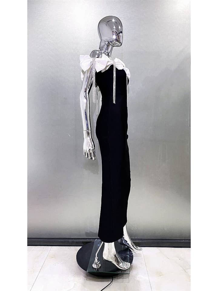 Black SY023 Glamorous White Bow Bandage Evening Dress for wholesale on Faire