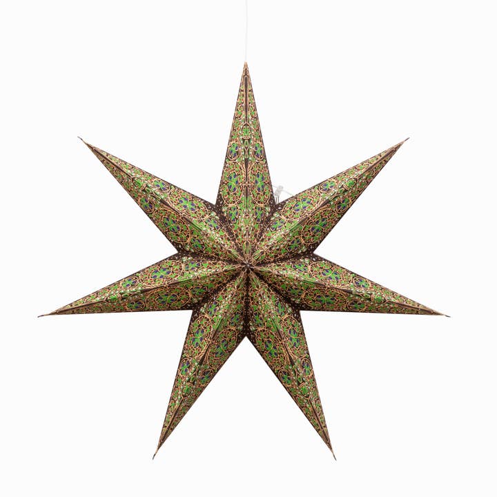 Artschatz LLC - Wholesale Paper Lantern/Lamp - Cathedral ~7 P, 24", Brown/Green Paper Star Lantern Light