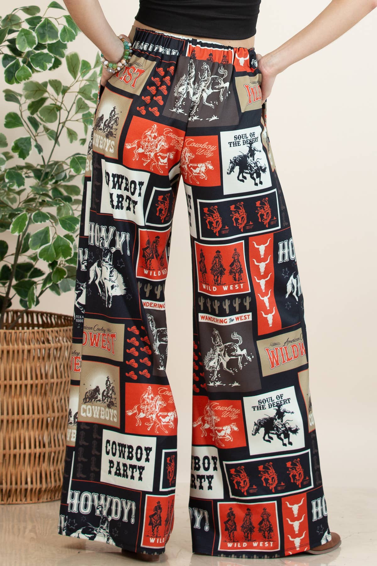 Multi Colored P1261-6010-Tammy Cowboy Party Mesh Print Slack Pants for wholesale on Faire7