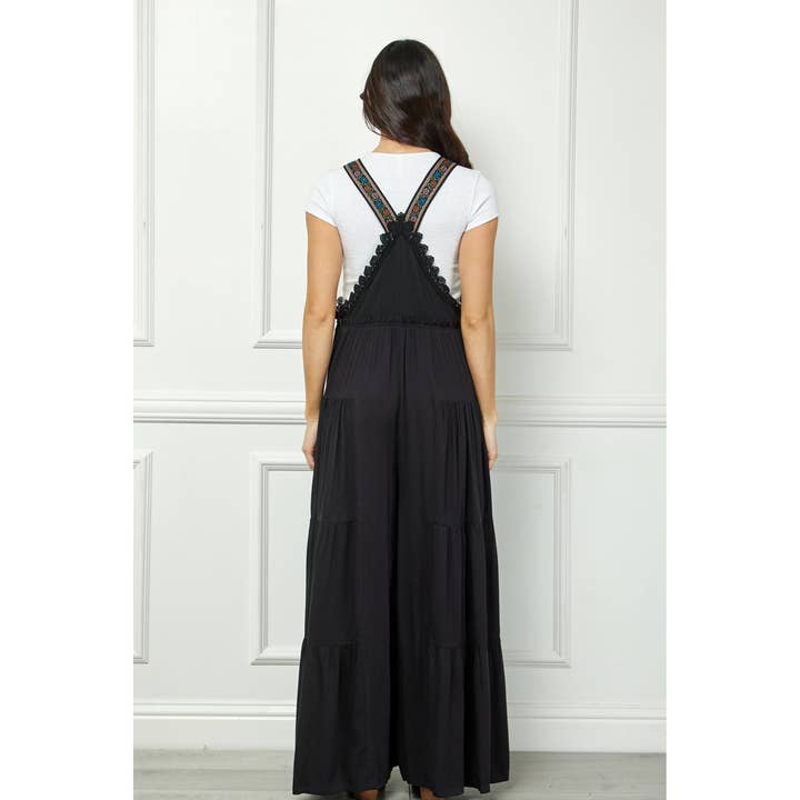 Veveret - Wholesale Jumpsuit - Women's - Embroidered Strap Flowy Jumpsuit