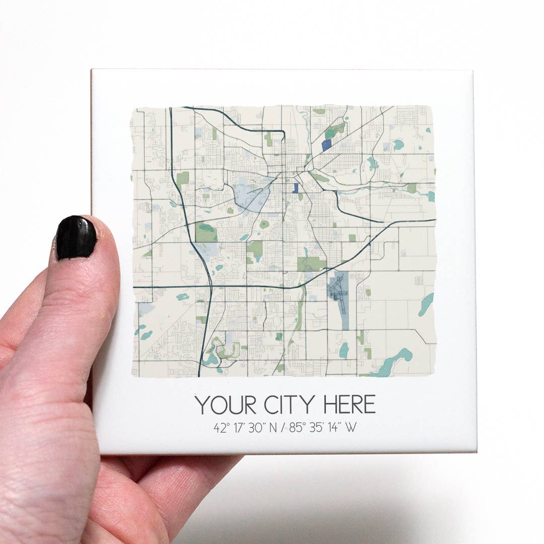 Sparks House Co. - Wholesale Coasters - Watercolor City Map Coasters - Your City - Custom Order0