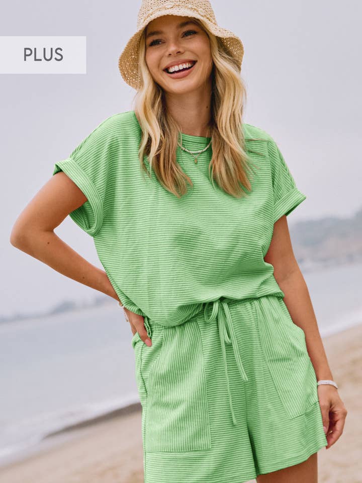 Plus Striped French Terry Top And Shorts Set for wholesale by Oddi