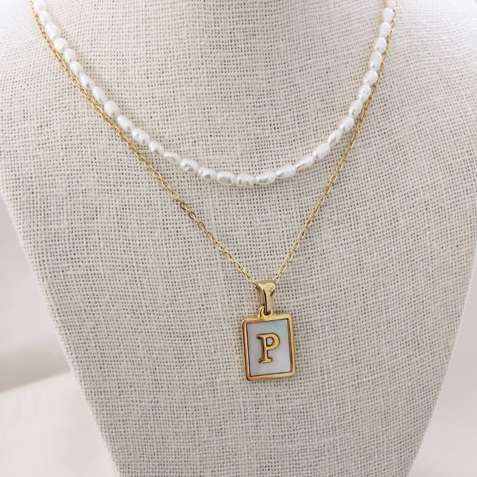 MAIVE - Wholesale Pendant/Charm Necklace - Mother of Pearl Initial Gold Necklace1