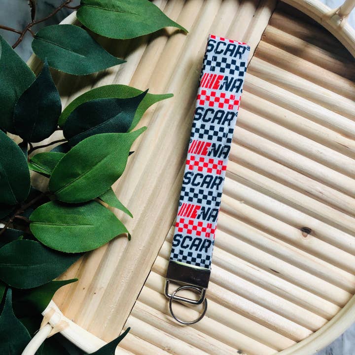 Porte-clés en tissu imprimé NASCAR noir, blanc et rouge, porte-clés pour la vente par MDStickerShop