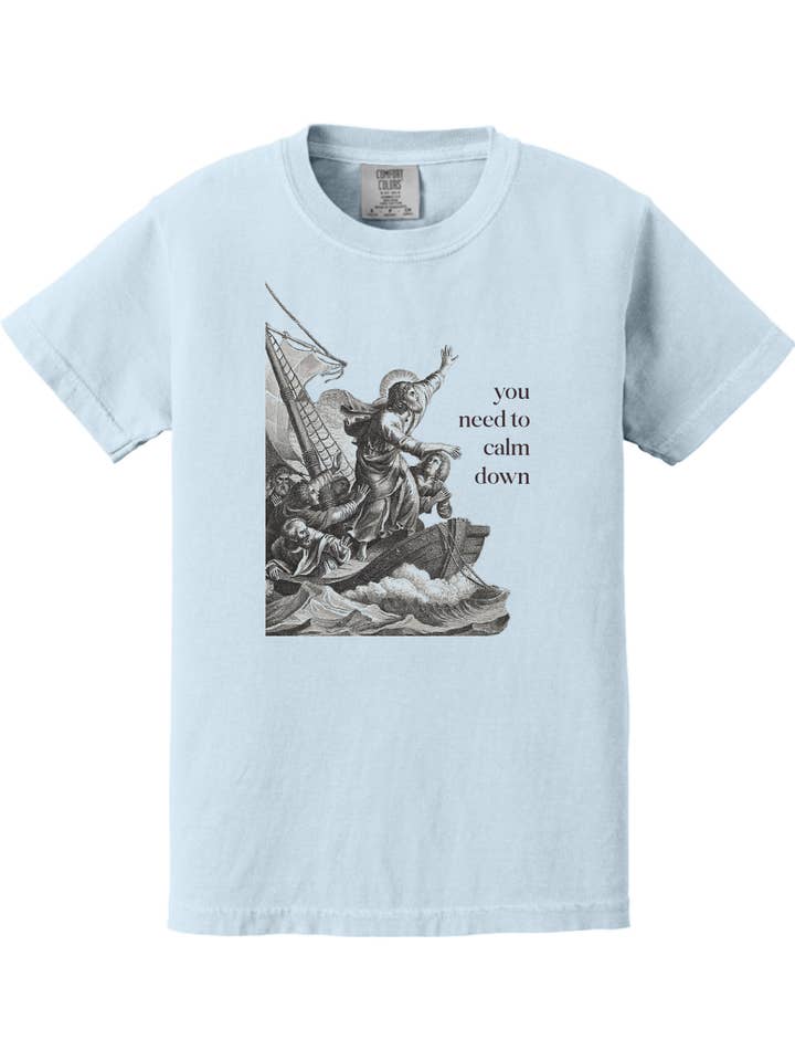 Sock Religious - Wholesale Screen Printed T-Shirt - Kids - You Need to Calm Down - Jesus Calms the Storm Youth T-shirt - Comfort Colors3