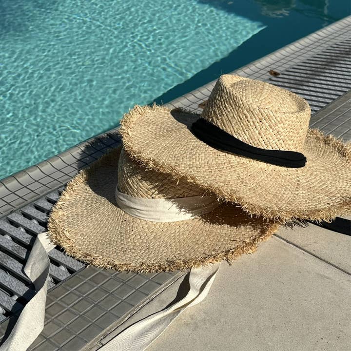 Bella Betty - Wholesale Straw Hat - Women's - Frayed Edge Straw Rancher Hat with Ribbon Tie