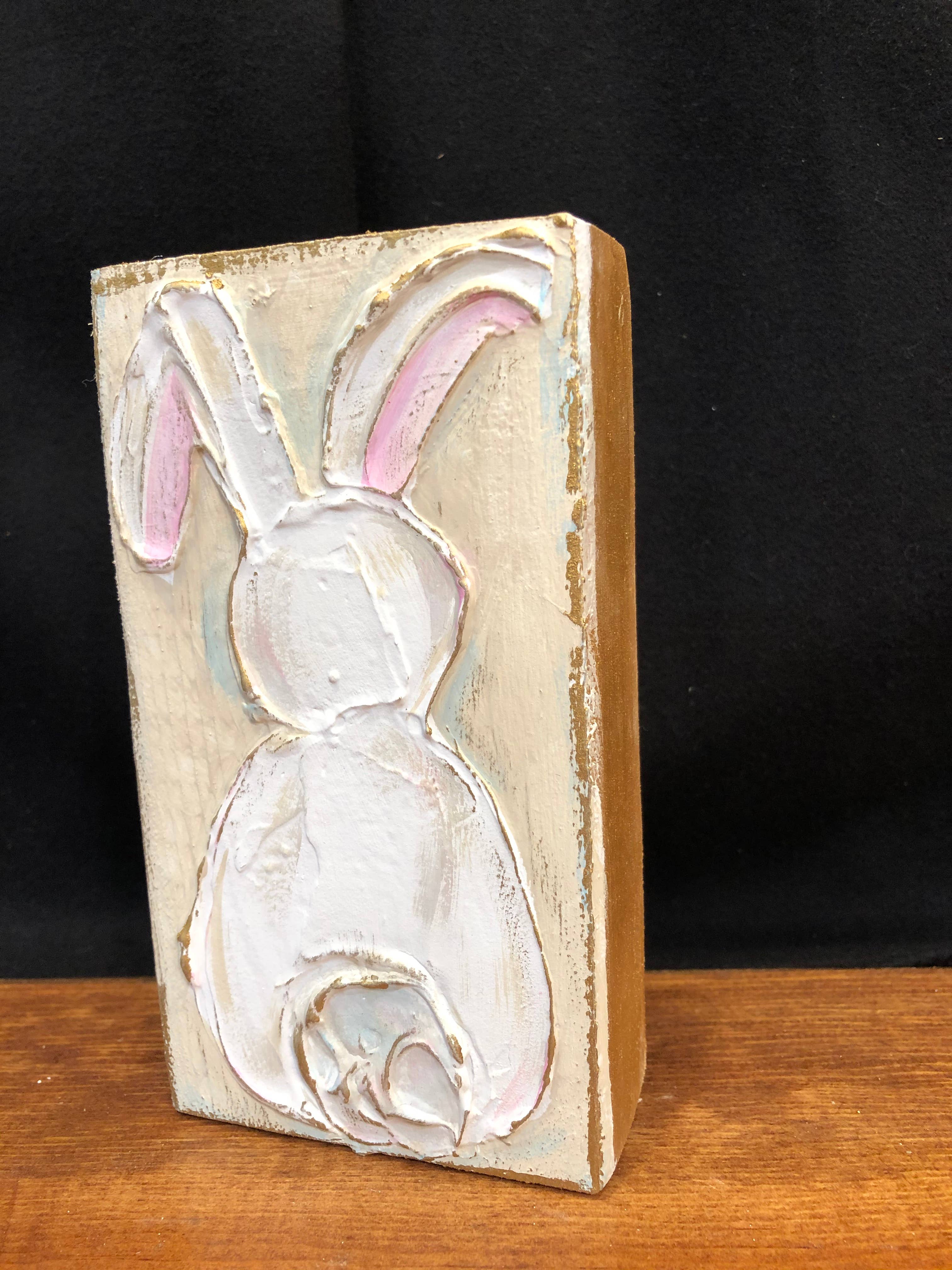 Coddiwomple - Wholesale Decorative Tabletop Object - Easter Bunny Rabbit handmade textured wood block1