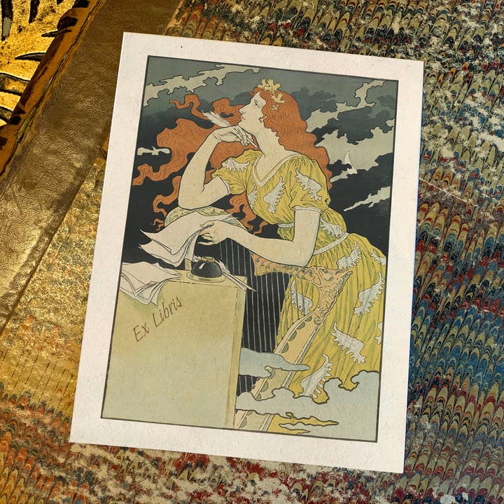 Digteren, personaliserede Art Deco Ex-Libris bogplader, udformet på traditionelt gummieret papir, 4 tommer x 3 tommer, sæt med 30 for engroshandel hos Ebon et Noir LLC