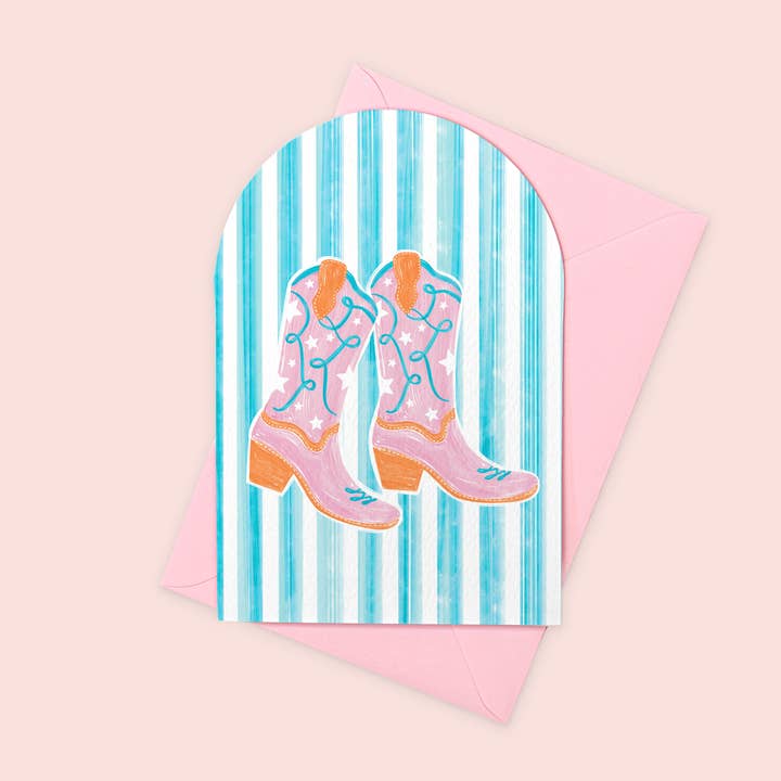 Girly Blank-kort | Lyserøde Cowgirl-støvler Western Blank-kort for engroshandel hos Vero Illustrates Art Prints and Greeting Cards