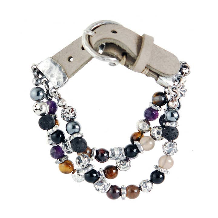 Sølv Læder Armbånd Perler Og Zodiac Star Sky 15 for engroshandel hos ElfCraft