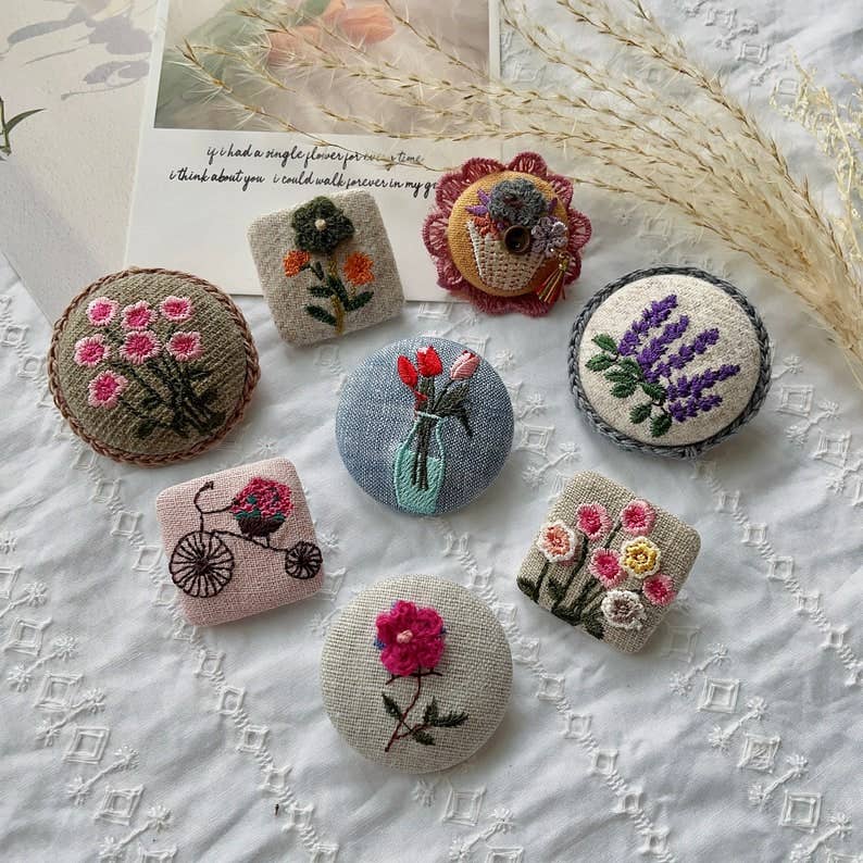 Giggle with Love – wholesale Brooch – Floral Embroidery Brooch Pin| Handmade Girl Embroidered Pin8