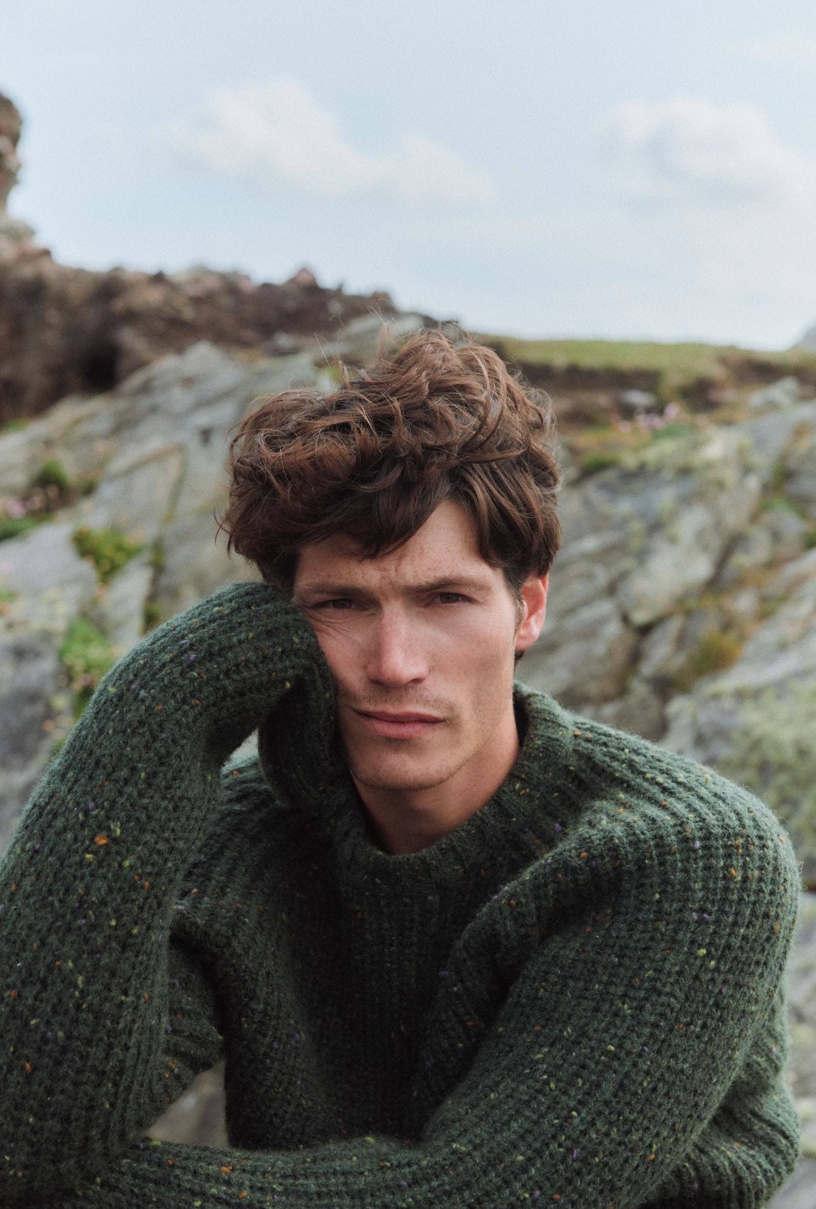 Aran Woollen Mills - Wholesale Knit Sweater - Men's - Killykeen Mens Fisherman Ribbed Crew - Green1