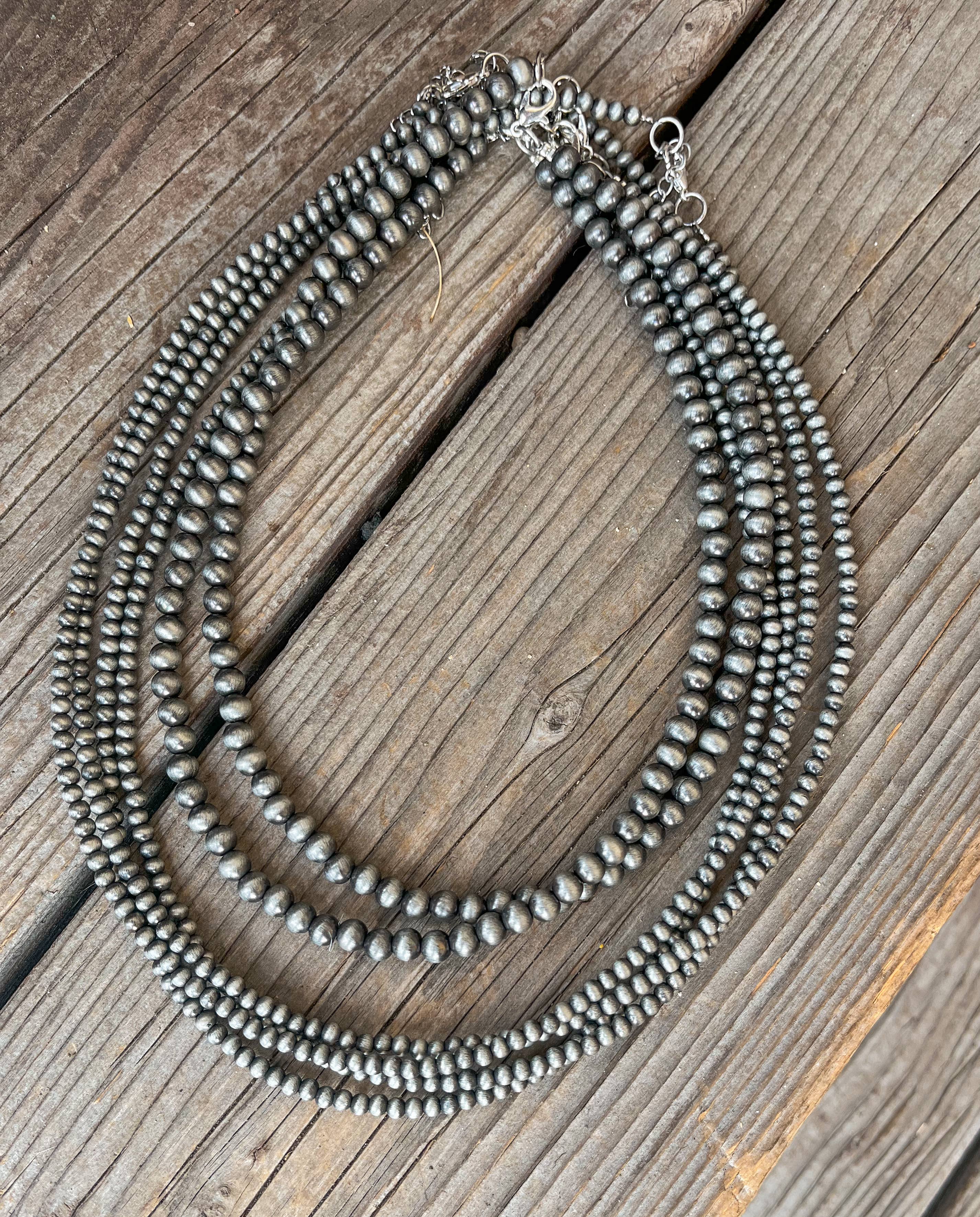 Flying A Designs - Wholesale Beaded/Pearl Necklace - Faux Silver Beaded Navajo Pearl Strand Stackable Necklace1