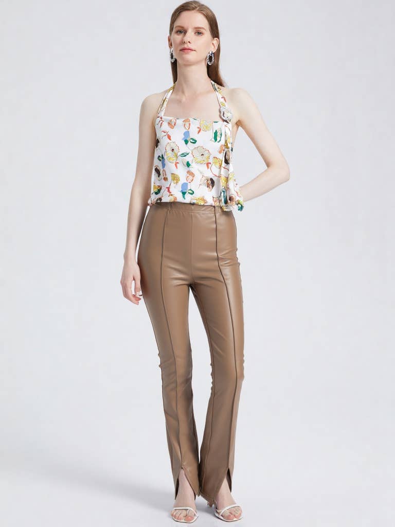 VERY J - Vendita all'ingrosso Pantalone - Donna - Pantaloni aderenti in ecopelle con fondo a campana a vita alta NP703015