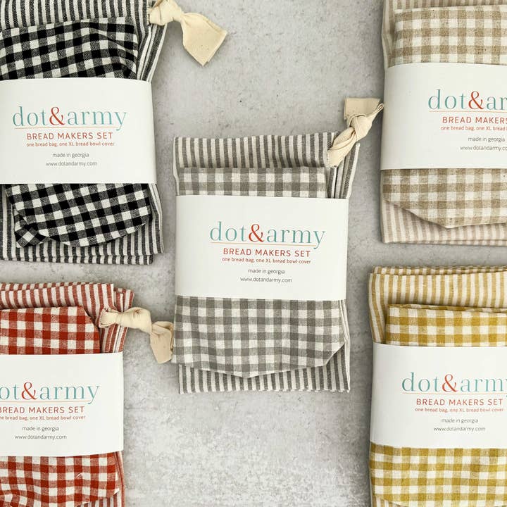Dot and Army - Wholesale Food Storage Wrap/Bag - Stripe and Check Bread Makers Set, bread bag & bowl cover