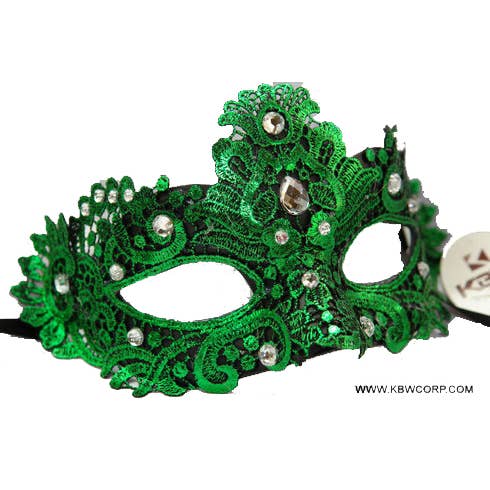 Green Gemstone Lace Masquerade Mask for wholesale by KBW Global Corp.