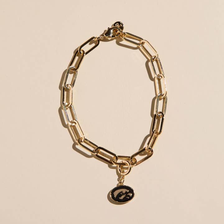 University of Iowa Tigerhawk Charm Bracelet for wholesale by Nickel and Suede