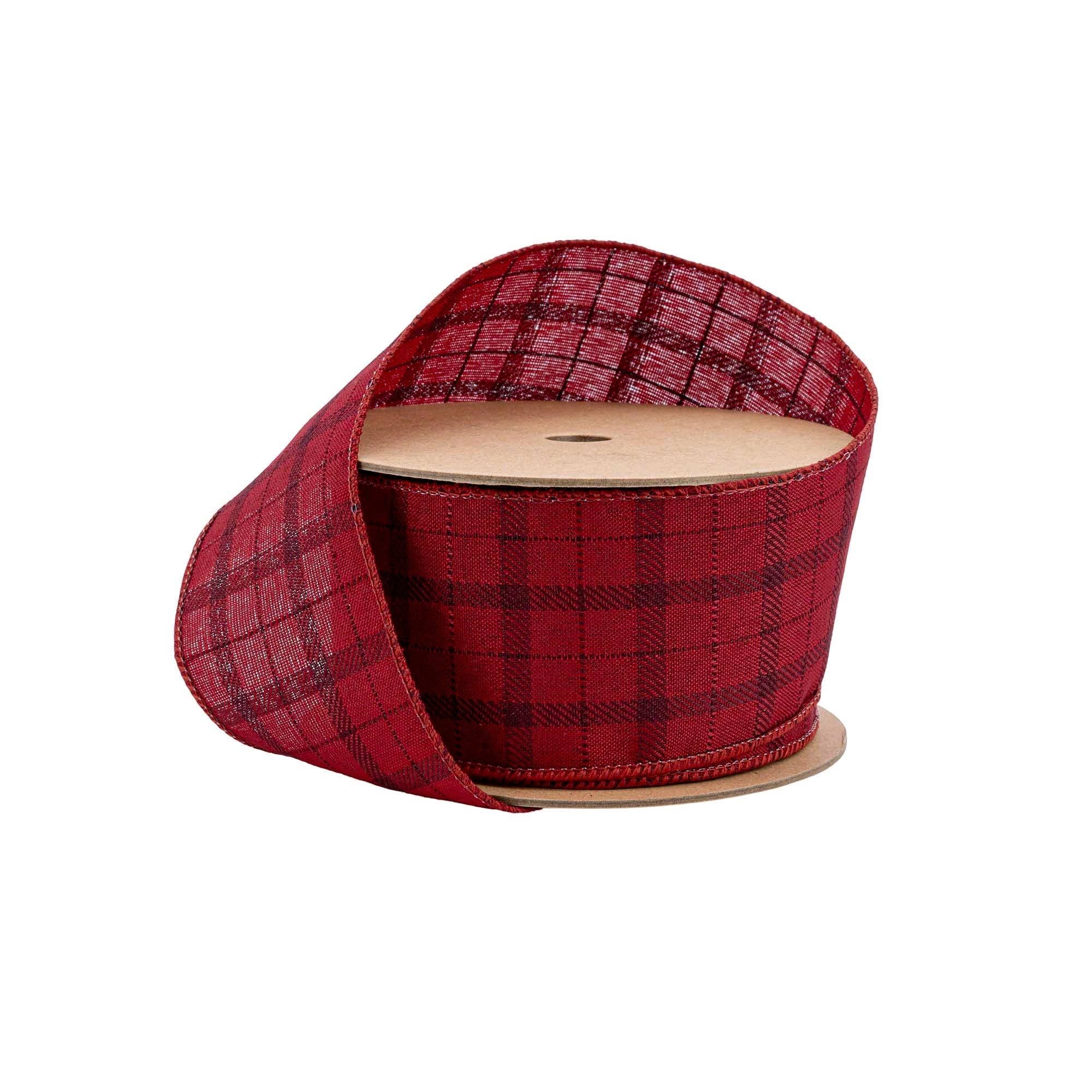 LA Ribbons Wholesale - Wholesale Ribbon - Gift Wrapping - 2 1/2" Wired Ribbon | Red/Black Plaid | 10 Yard Spool