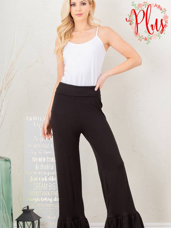 PIÙ PIEGARE SU GAMBA LARGA SOLIDO ARRUFFATO PANTALONI per la vendita all'ingrosso da parte di Pink Irene Wholesale