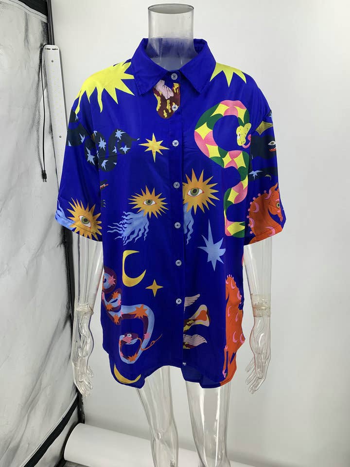 UNISHE - Wholesale Top & short set (NOT loungewear) – Women’s - Summer Printed Buttoned Blouse with Shorts 2pcs Set JRM0557