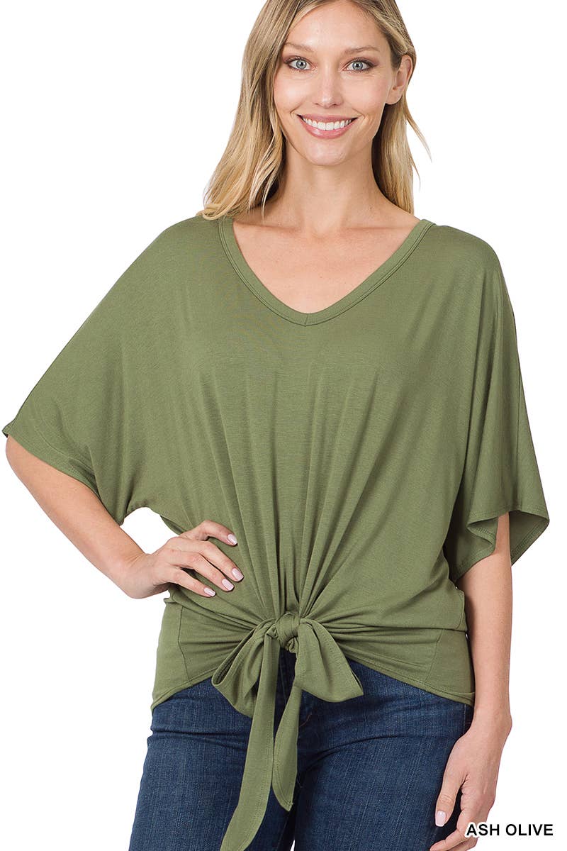 42POPS - Wholesale Tunic - Women's - ,..._ SI-18787 LUXE RAYON V-NECK TIE FRONT TOP3