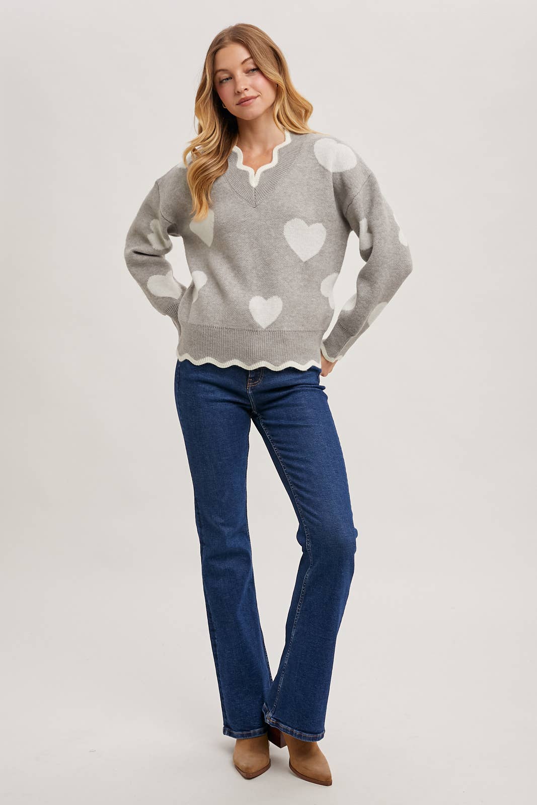 Bluivy - Wholesale Knit Sweater - Women's - HEART SCALLOP TRIMMED CONTRAST KNIT SWEATER VALENTINE'S DAY7
