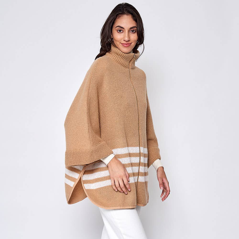 Sensibling Corp. - Wholesale Poncho - Women's - Sporty Bordered Zip Up Knit Cape Poncho6