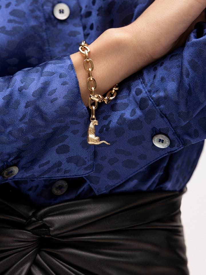 Pulseira de corrente com pingente de leopardo banhada a ouro 14 kt por atacado de La Katz