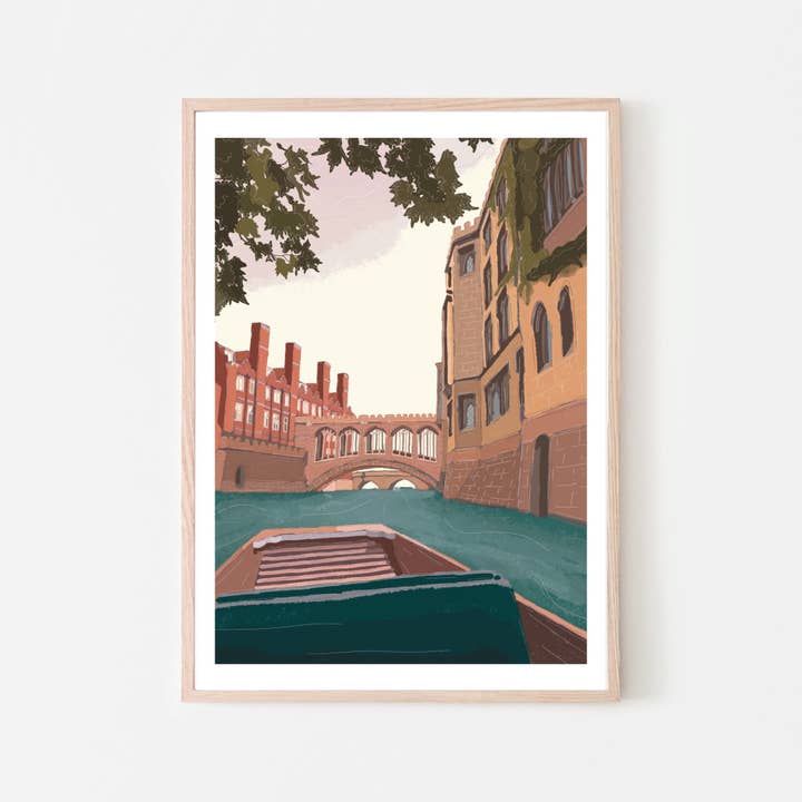 Cambridge England UK Art Print “Punting under the Bridge for wholesale by Cambridge Purple