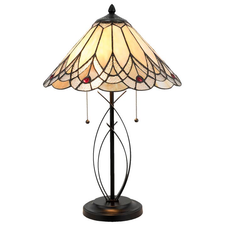 5LL-5186 Table Lamp Tiffany Ø 40x60 cm Beige Glass for wholesale by Clayre & Eef