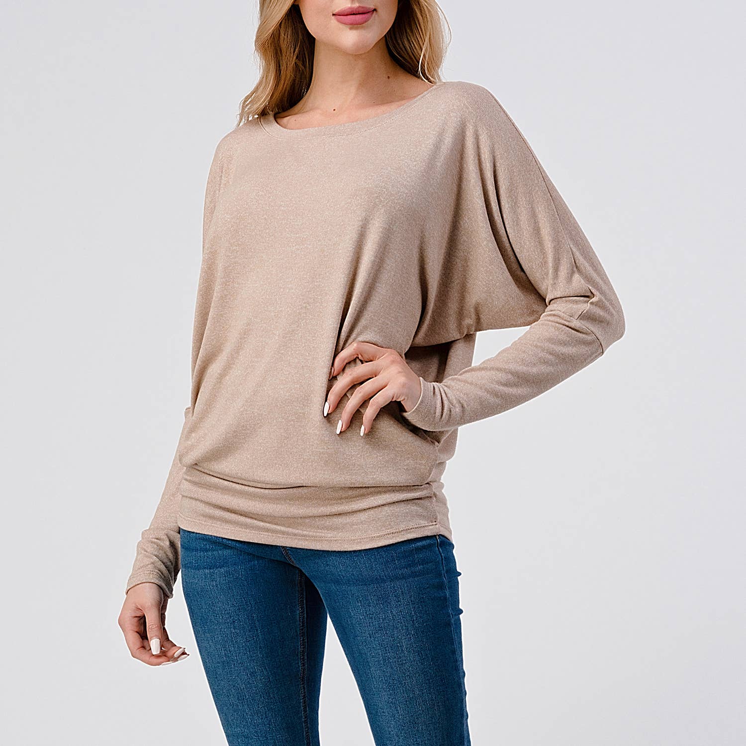 Heimious - Vente Haut en maille – femme - Haut en tricot Hacci à manches longues et col rond à manches Dolman, 270131