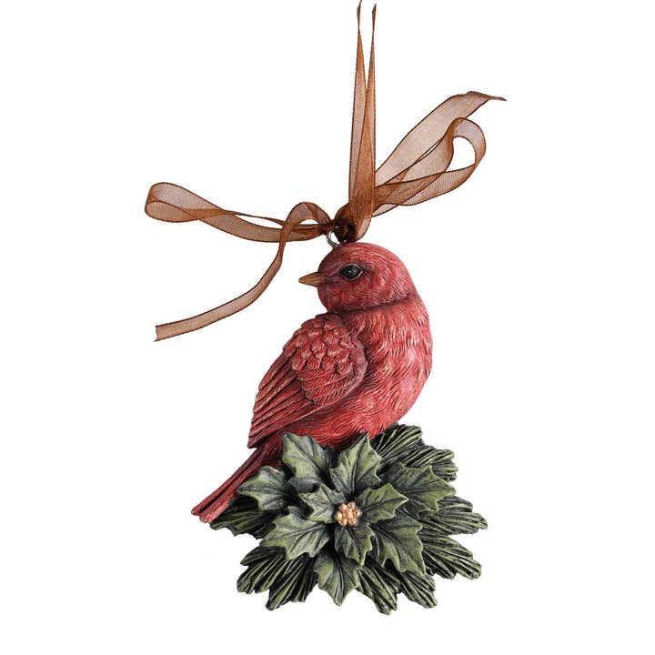 Dicksons - Wholesale Ornament - Ornament Redbird On Holly Red Ribbon 4H0