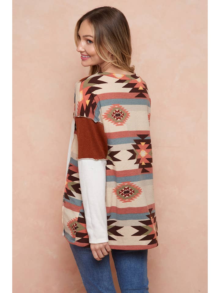 Moonshot Clothing - Wholesale Tunic - Women's - MST2977-DELFI AZTEC COLORBLOCK PULLOVER4