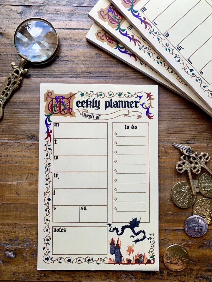 Medieval weekly planner notepad (5.5 x 8.5) for wholesale by The Creeping Moon
