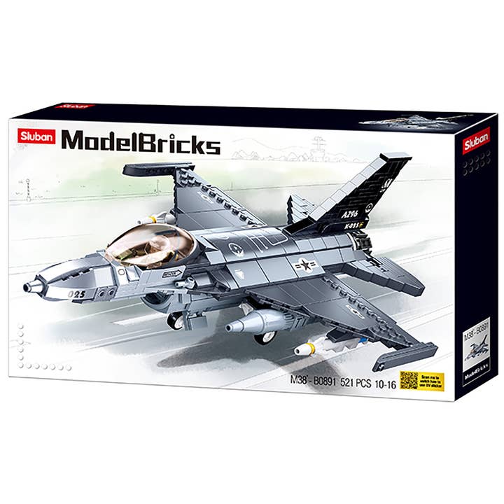 Texas Toy Distribution - Wholesale Toy Plane - Kids - Model Bricks F-16C Falcon Fighter Jet Brick Kit (521 pcs)