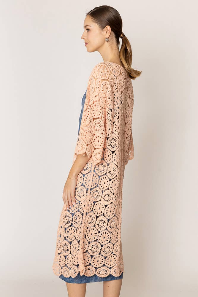 Hana - Wholesale Cardigan - Women's - Geometric Pattern Crochet Long Solid Cardigan9