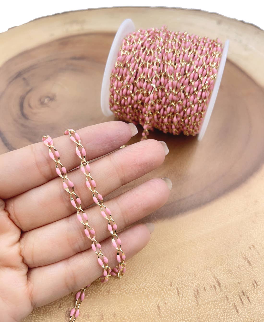 Beads Creation - Wholesale Link & Chain Necklace - Multi color Enamel Rolo Cable Paperclip Chain by Foot, CH3152