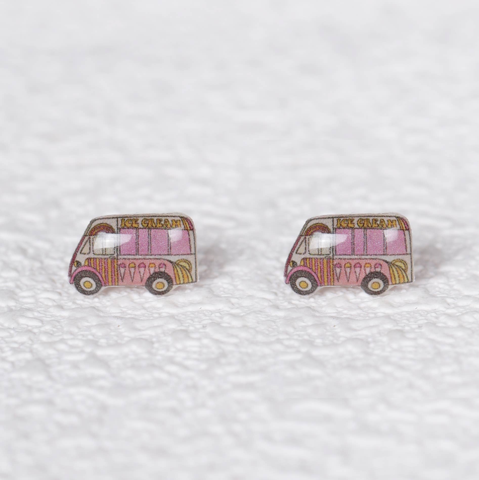 littleoneusa - Wholesale Stud/Post Earrings - Pink Ice Cream Truck Titanium Earring Studs1