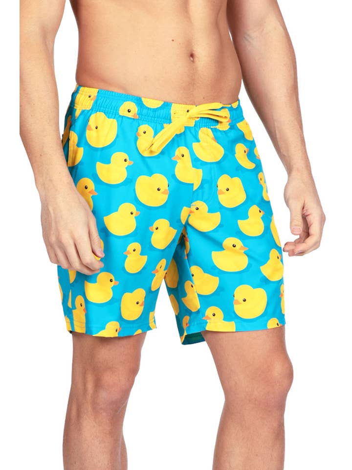 Tipsy Elves - Wholesale Swim Shorts - Men's - Rubber Ducky Stretch Swim Trunks - Men's Fun Bathing Suit