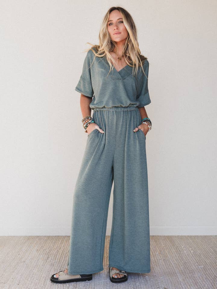 On The Go Jumpsuit - Olive for wholesale by Three Bird Nest