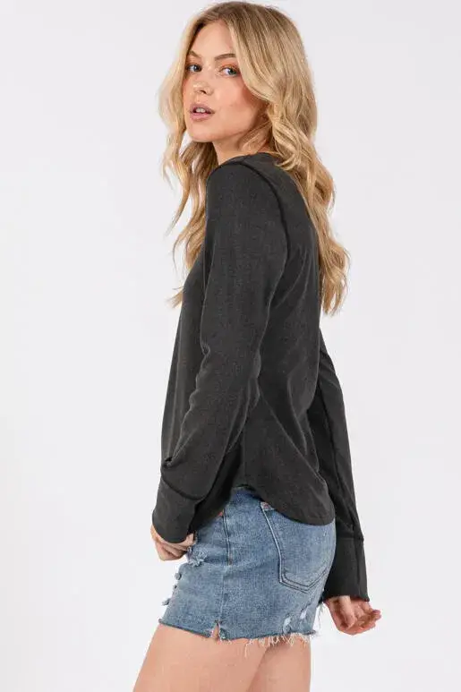 Final Touch - Wholesale Knit Top - Women's - Brushed Ribbed Fitted Long Sleeve Top - NT312804