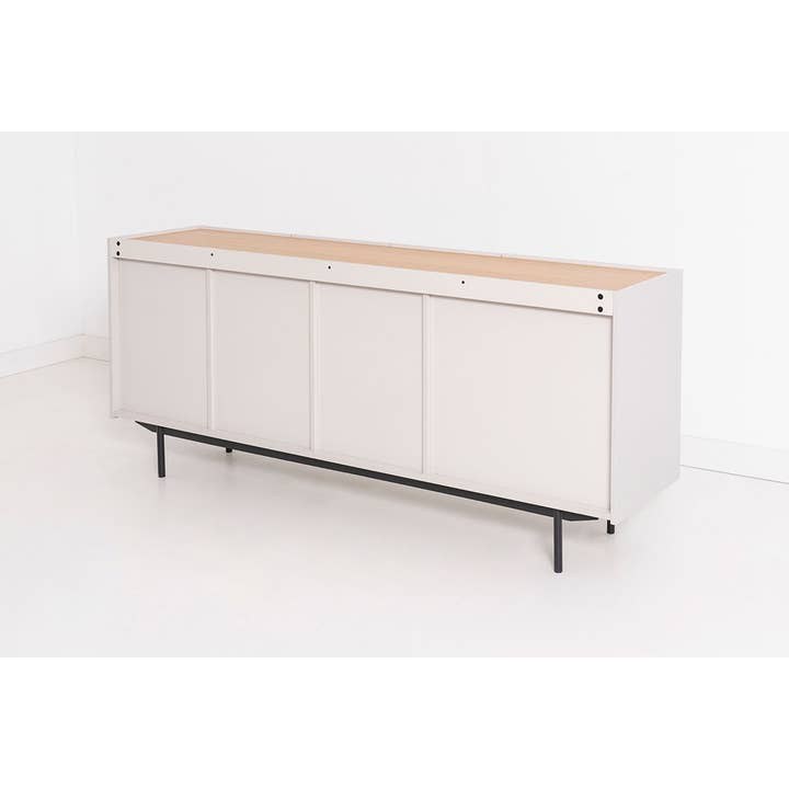 Gdeco - Wholesale Sideboard - Pol Sideboard, Gray Lacquered Stone and Oak Veneer, Black Metal Legs.2