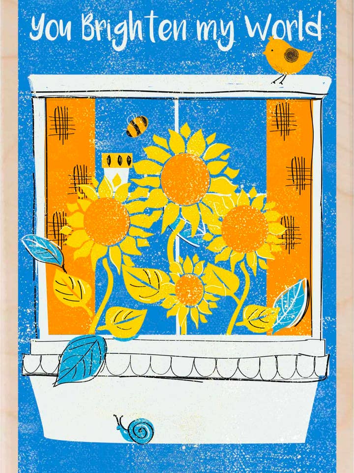 You Brighten My World - Eco-friendly card for wholesale by THE WOODEN POSTCARD COMPANY